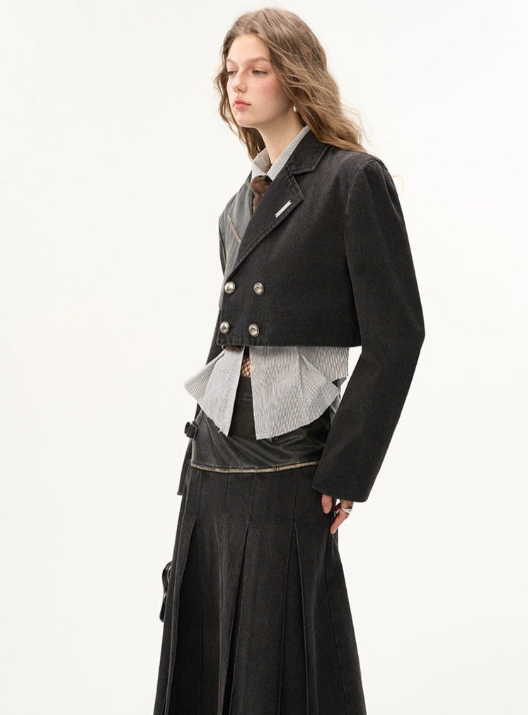 Patchwork Cropped Jacket & Long Skirt Set-Up