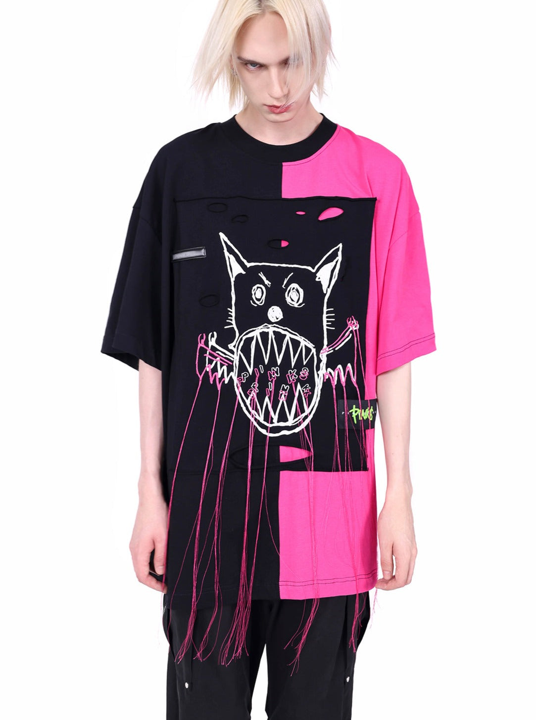 PINKSPINK Two-Tone Graphic Oversized T-Shirt - Black/Pink