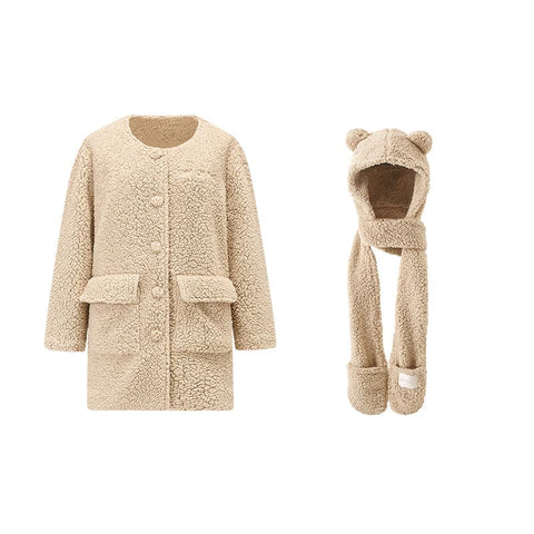 1Jinn Classic Regular Pajamas Set With Straight Cut Home Suit, Plush Jacket And Teddy Bear Ear Hat