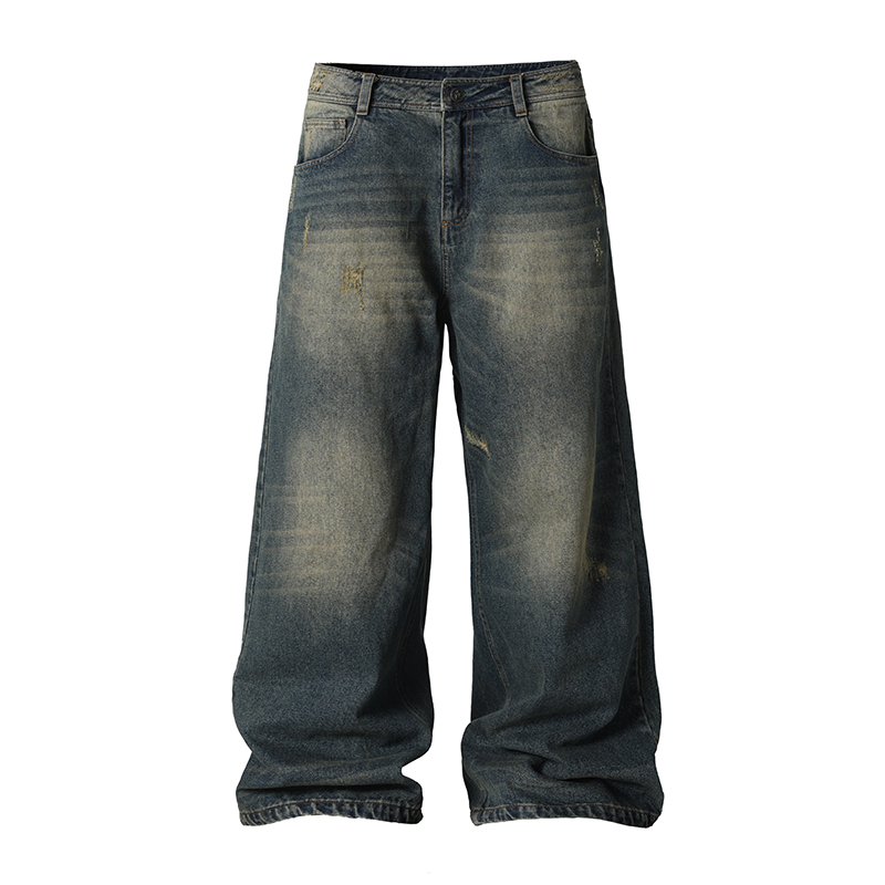 Washed Cat Whiskers Holes Denim Jeans