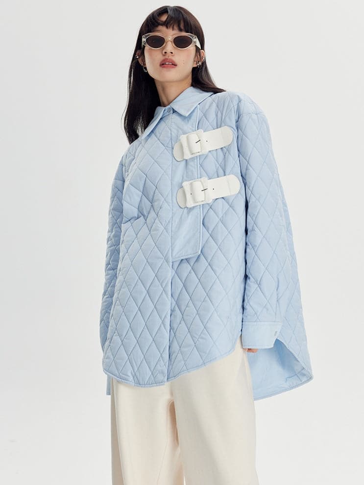 Rhombus Padded Leather Loop Jacket