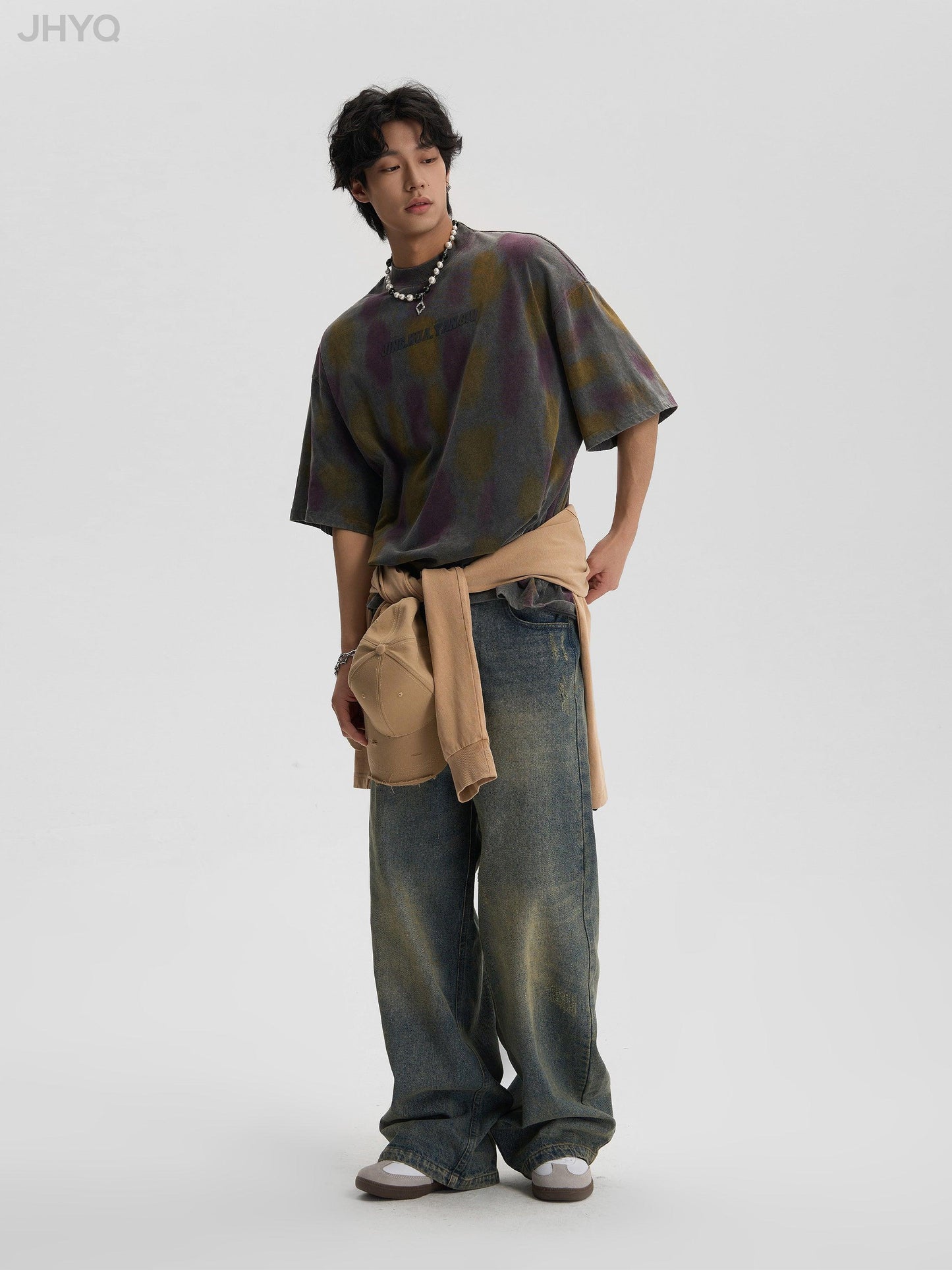 Polka Dot Dyed Tee With Washed Old Worn Effect