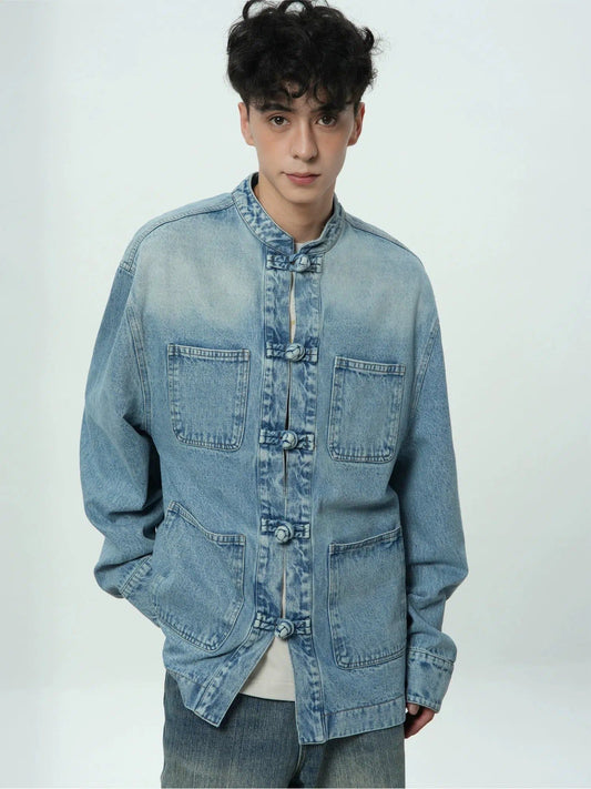 Faded Denim Shirt With Multiple Pockets