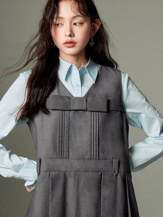 Sleeveless College Sense Bow Tie Jumpsuit Dress