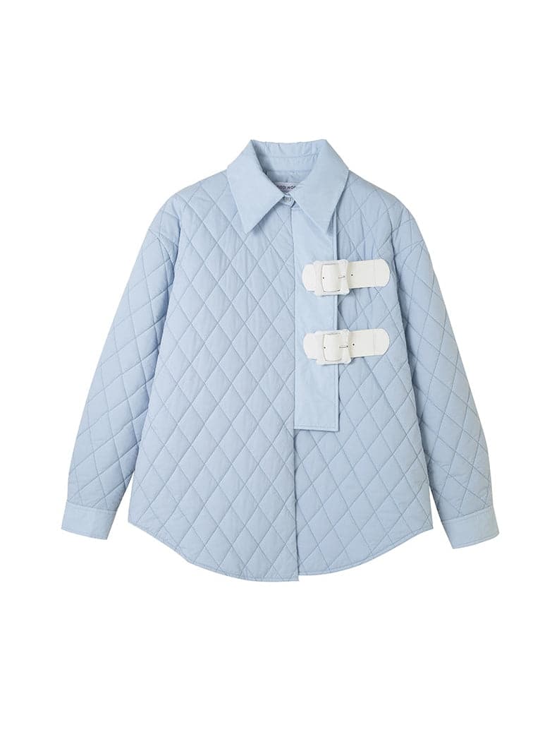 Rhombus Padded Leather Loop Jacket