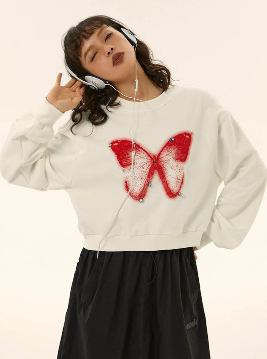Butterfly Print Vintage Sweatshirt