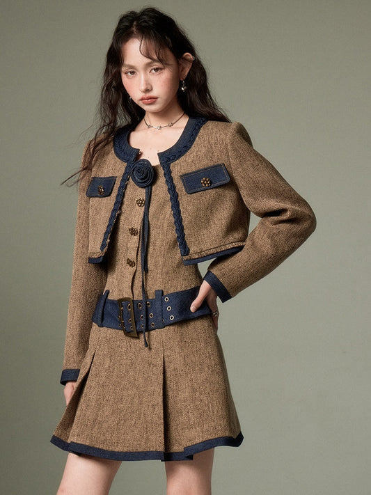 Tweed Short Jacket & Slip Skirt Combo