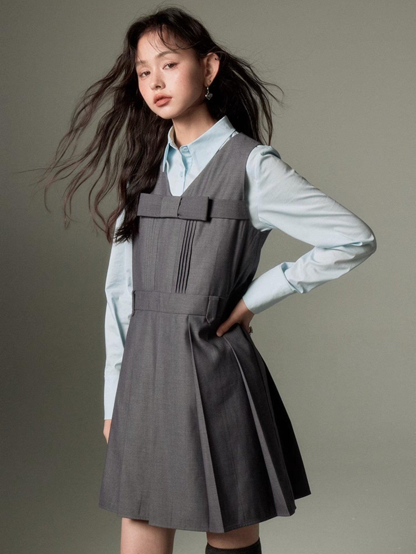 Sleeveless College Sense Bow Tie Jumpsuit Dress