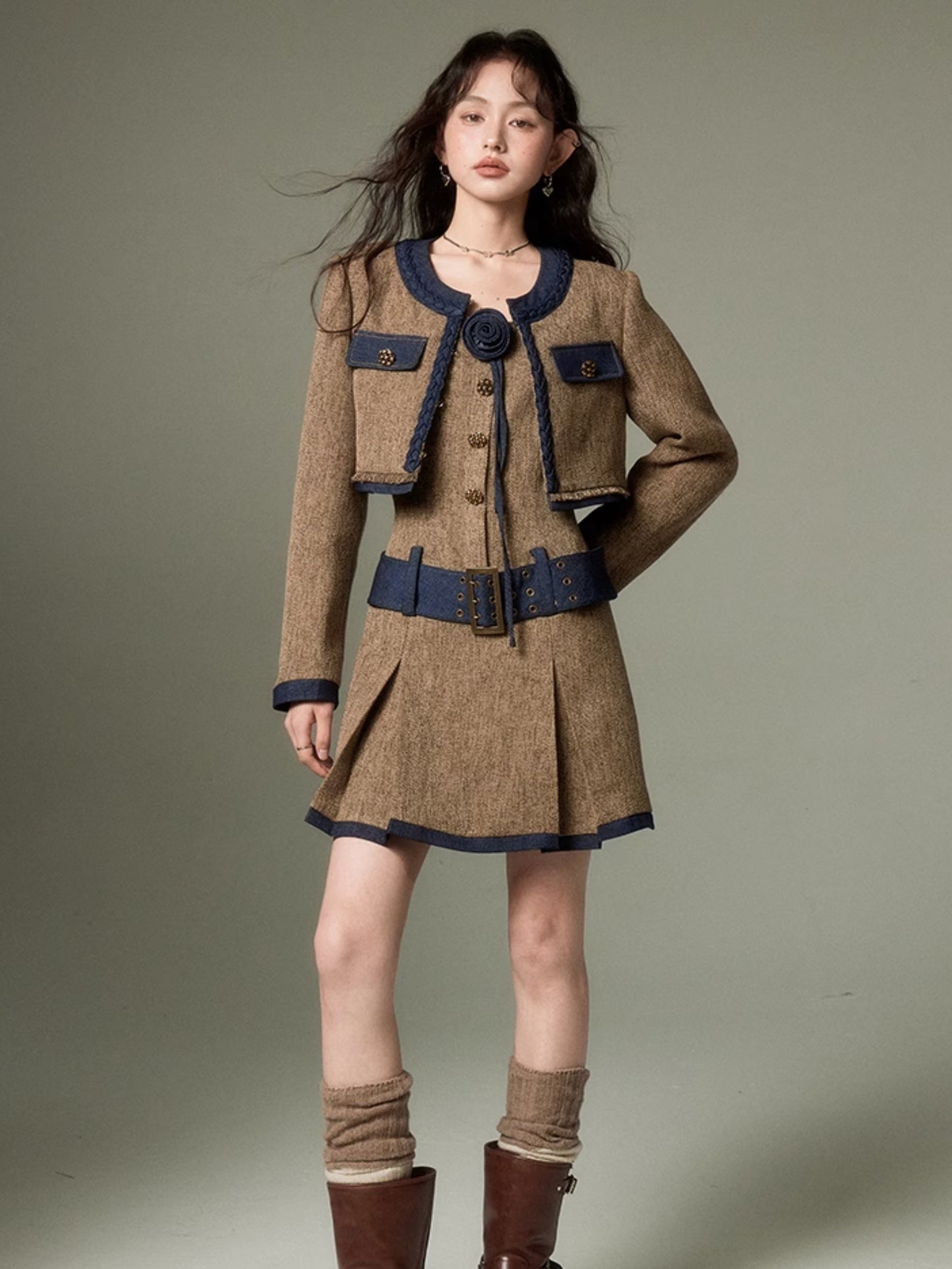Tweed Short Jacket & Slip Skirt Combo