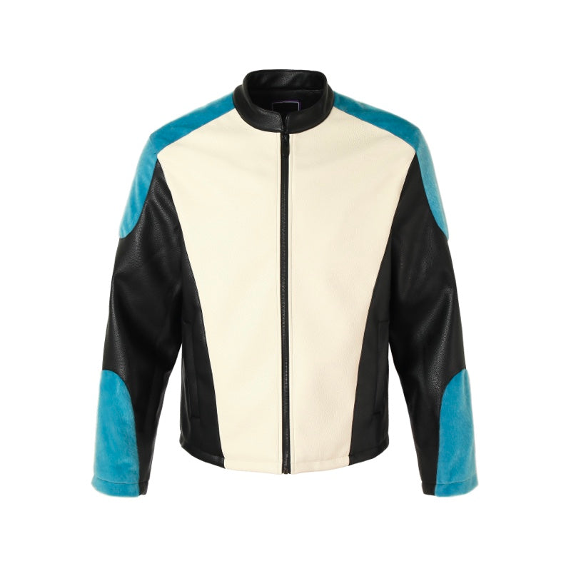 Premium Mink Fur Trimmed Leather Biker Racing Jacket