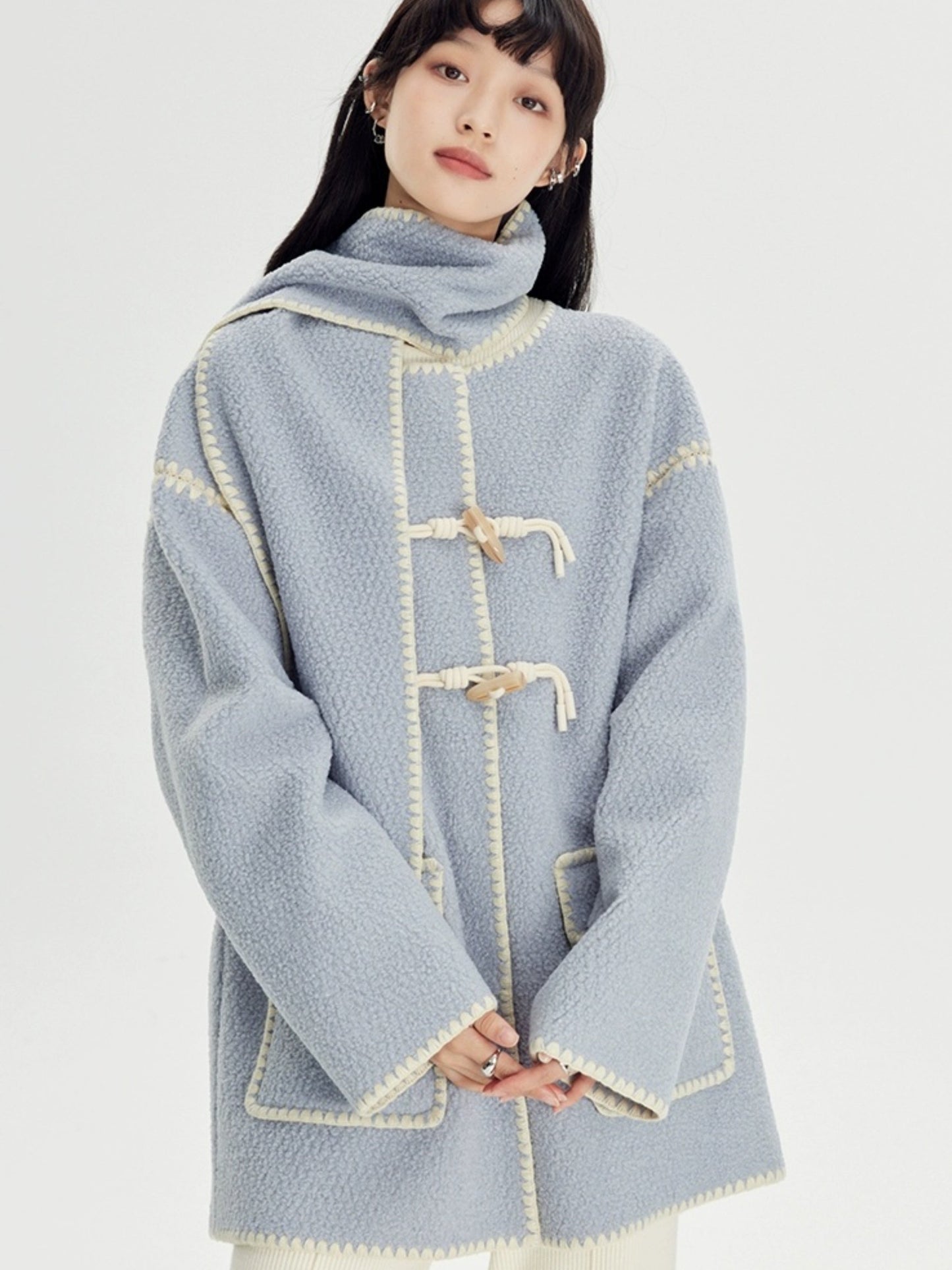 Stitched Horn Button Embroidered Coat