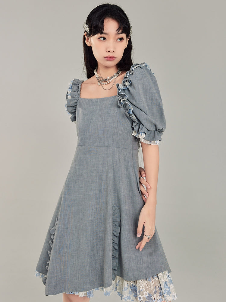 Puff Sleeve Square Neck Dress