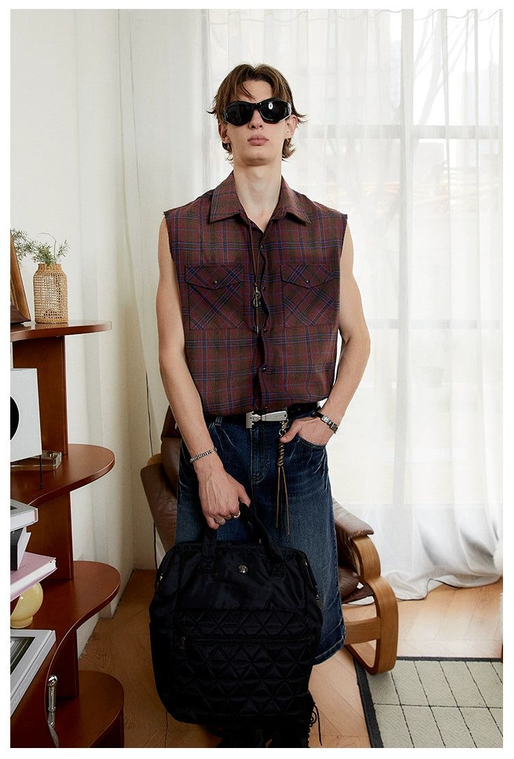 Plaid Vest With Faded Spots