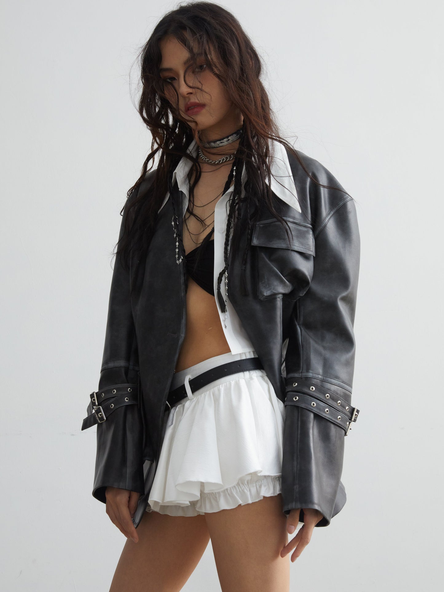 Ruffled Mini Skirt With Belt Embellishment