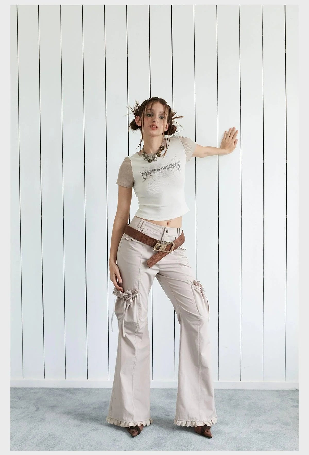 Strike A Pose Women'S Boho Cargo Pants - Wide Leg Drawstring Pocket Trousers With Decorative Belt