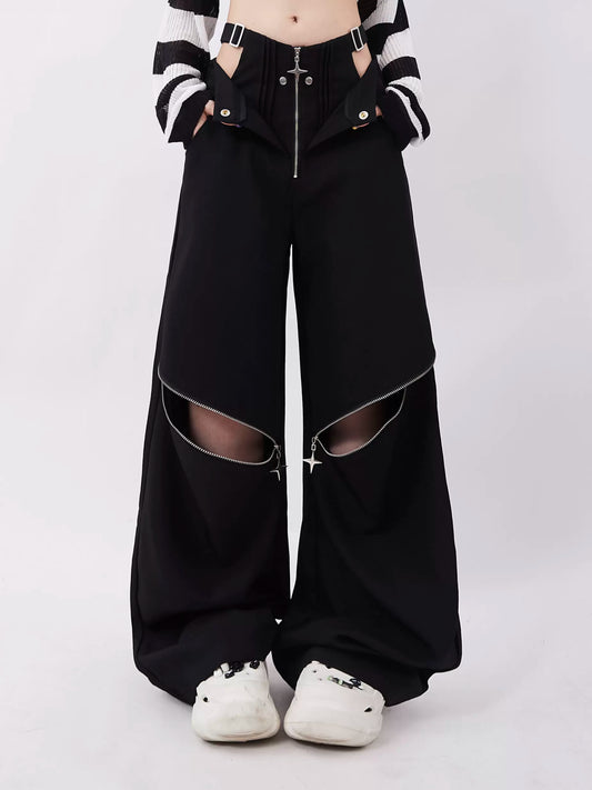 Zipper Two-Wear Wide Leg Casual Pants