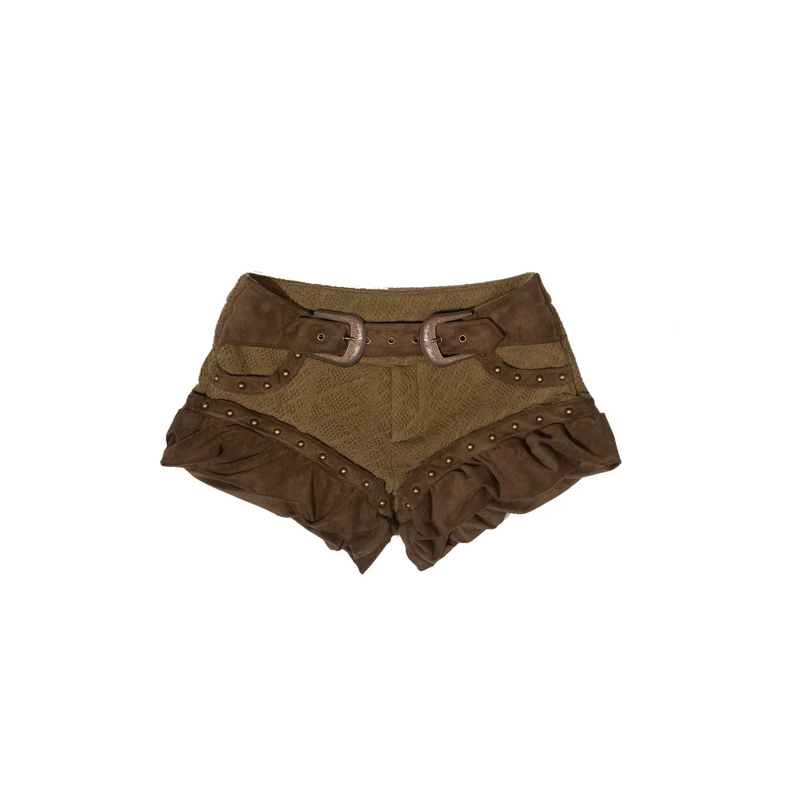 ARIADNAw Western-Inspired Ruffle Shorts - Brown (Women's)