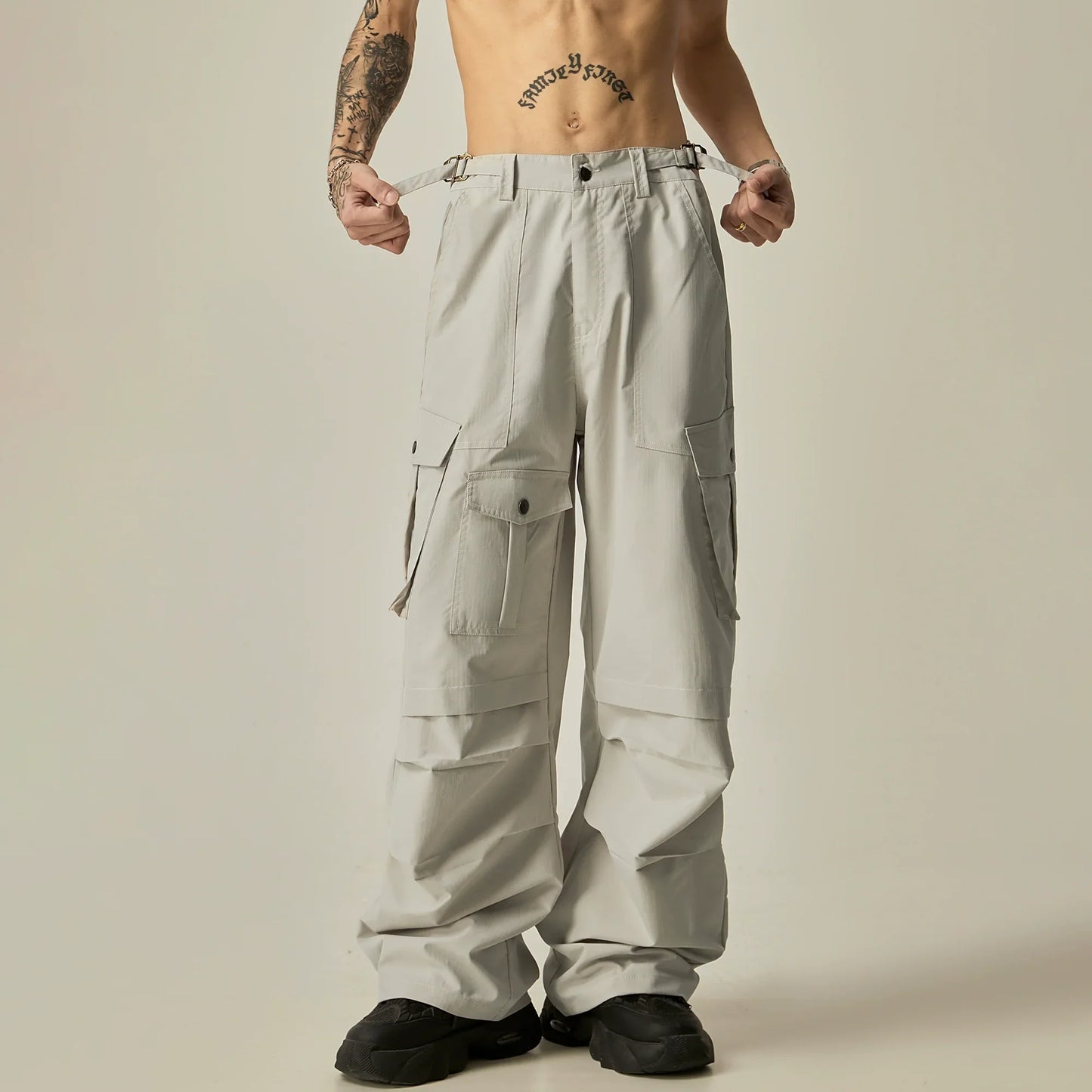 Stealth Shadow Wide-Leg Tactical Cargo Pants