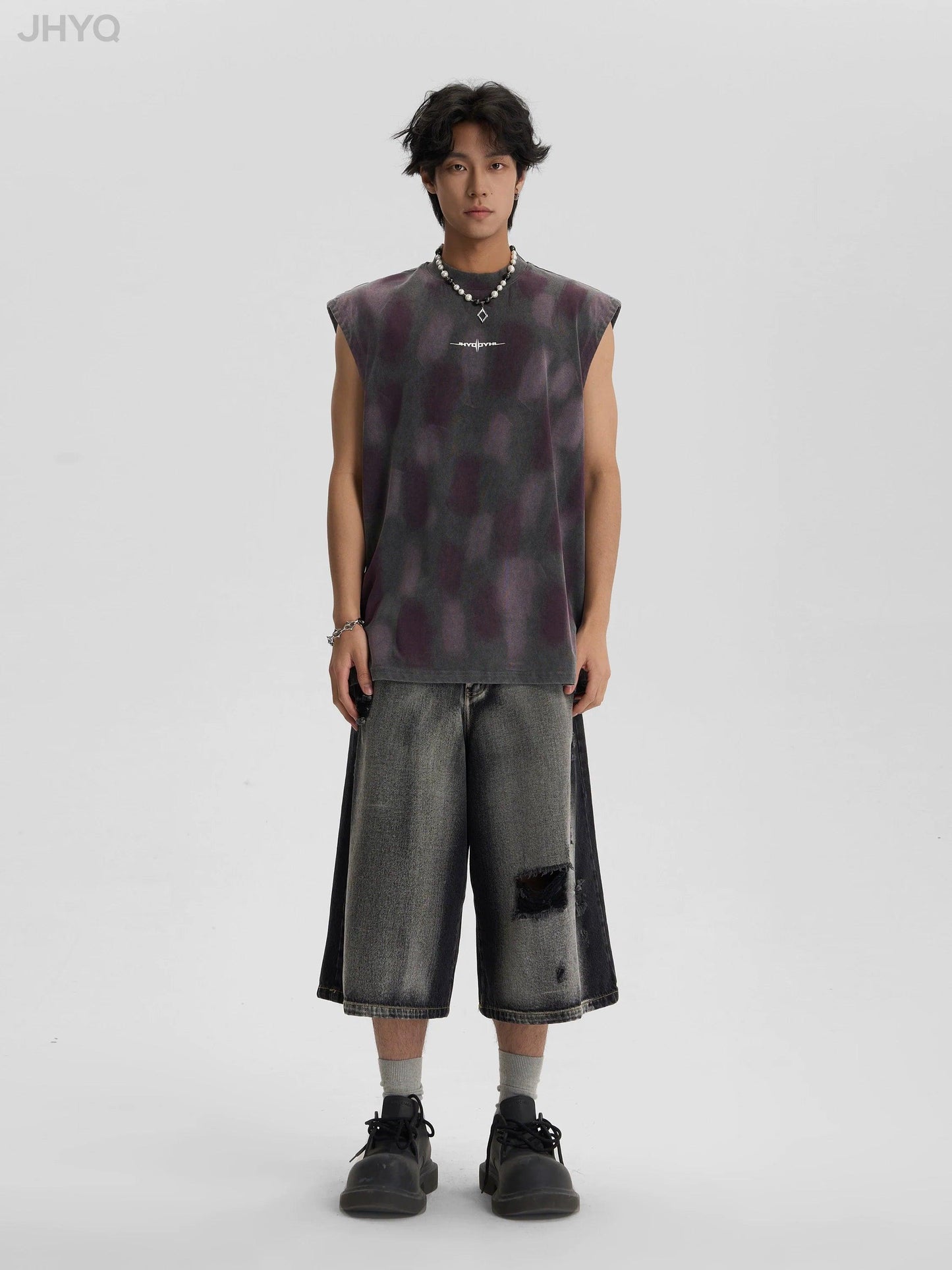 Sleeveless Tee With Washed Old Worn Spots Vest