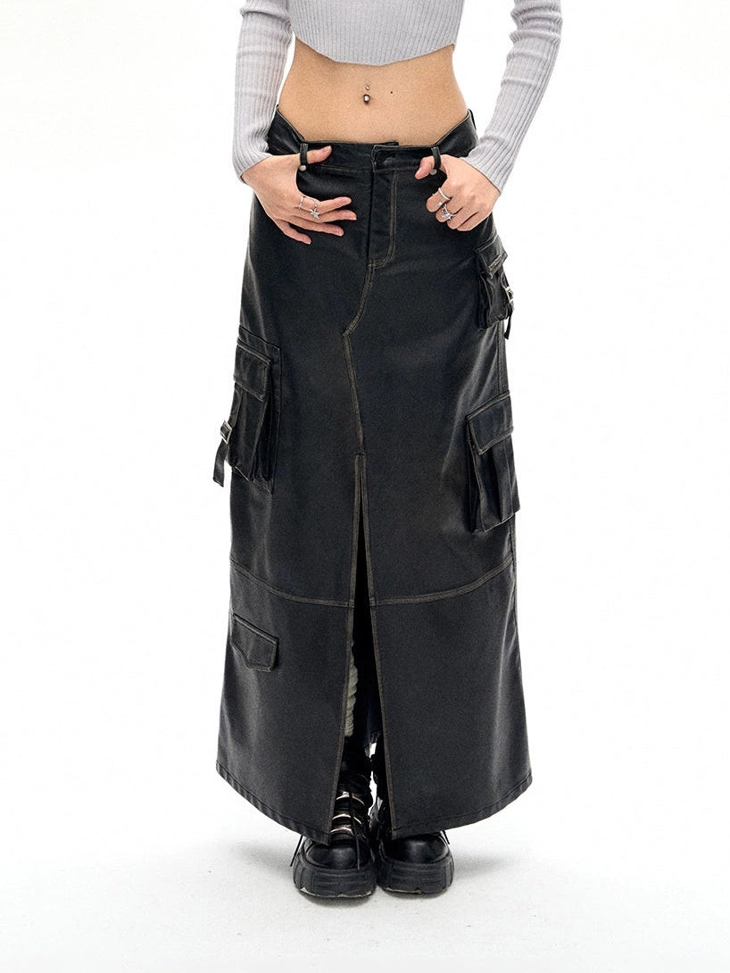 Old Polished Pu Leather Skirt