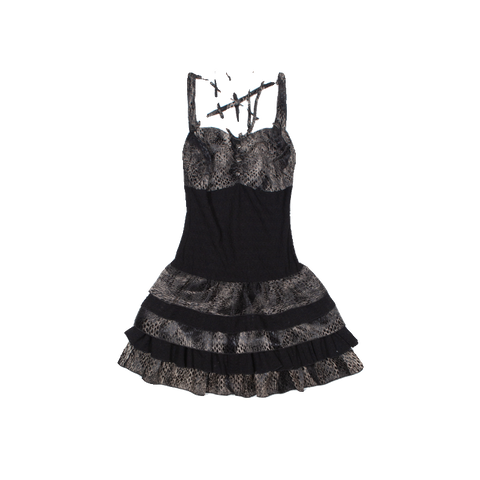 ARIADNAw Gothic Layered Mini Dress - Black and Gray Snake Print (Women's)