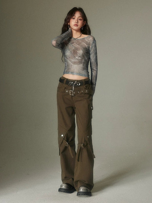 Wide Leg Double Belted Straight Fit Trousers