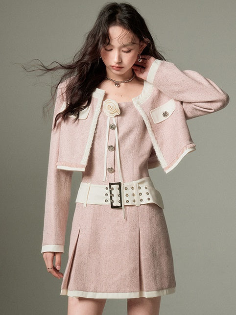 Tweed Short Jacket & Slip Skirt Combo