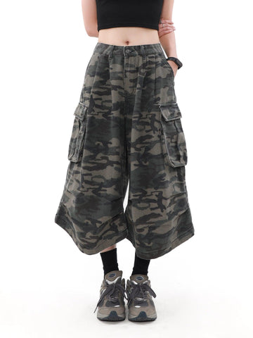 Mrnearly Camouflage Cargo Culottes - Unisex Urban Streetwear Bottoms