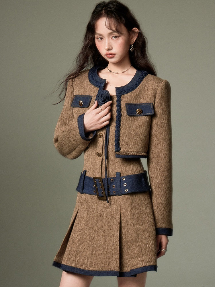 Tweed Short Jacket & Slip Skirt Combo