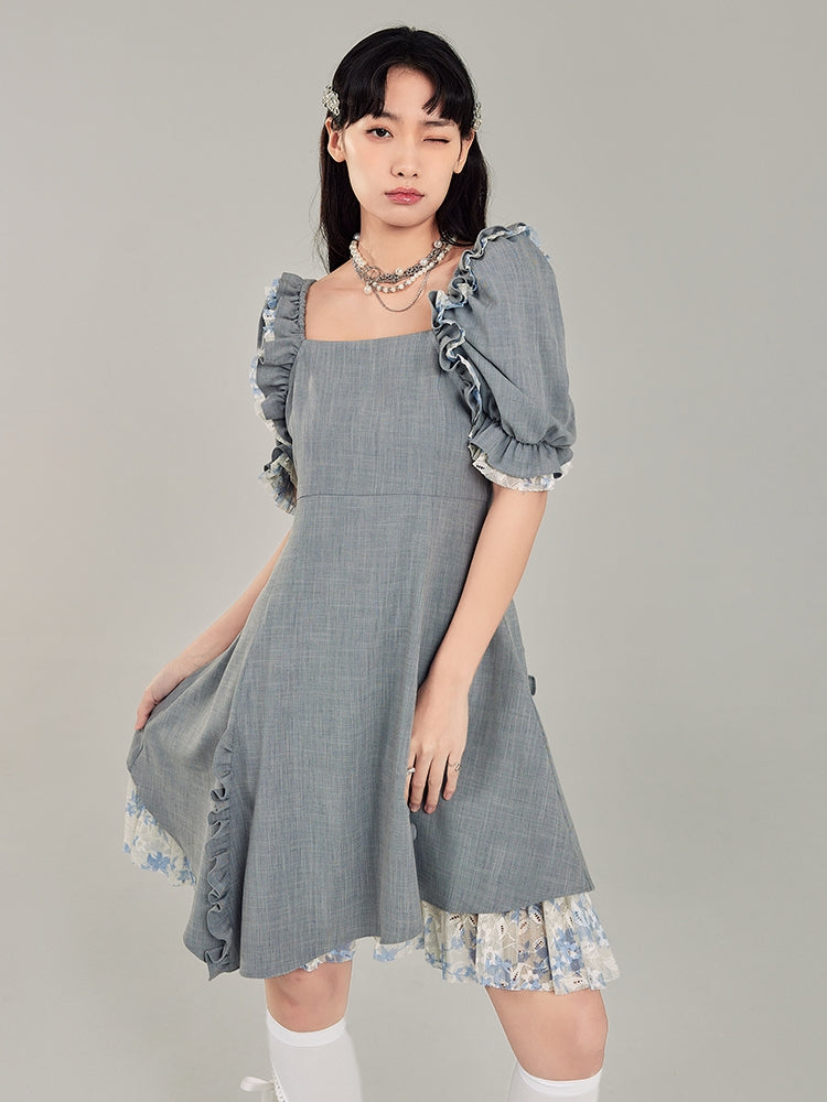 Puff Sleeve Square Neck Dress