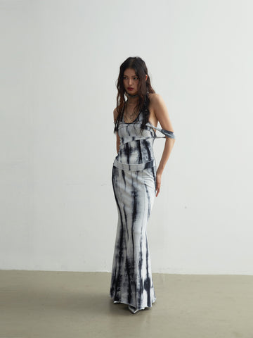 Elegant Tie-Dye Maxi Dress With Slim Straps