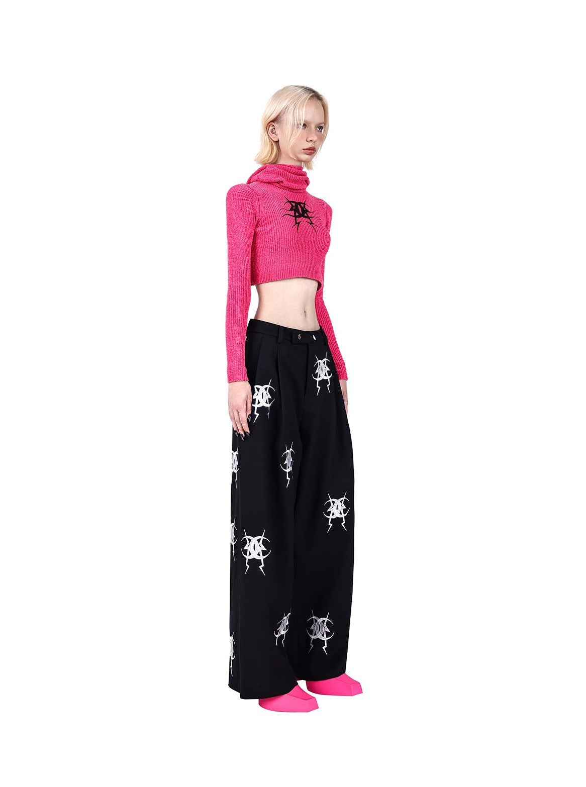 PINKSPINK Anarchy Symbol Wide-Leg Trousers - Black and White