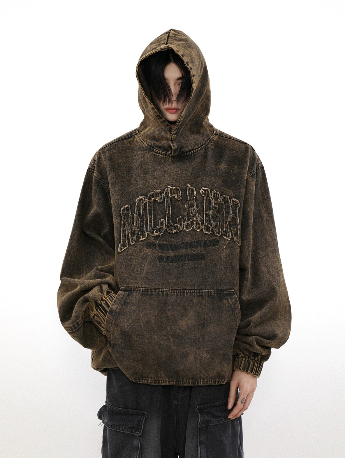 Distressed Logo Denim Hoodie