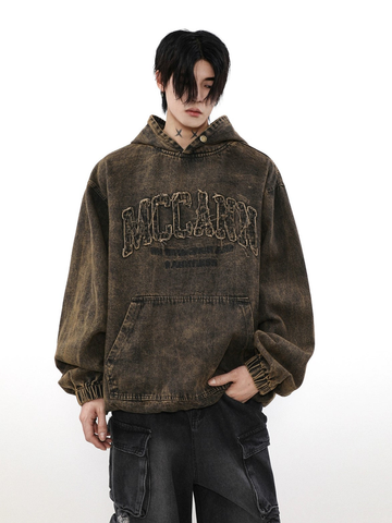 Distressed Logo Denim Hoodie