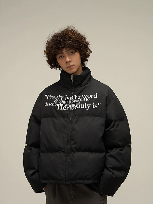 Bold Statement Oversized Print Puffer Jacket