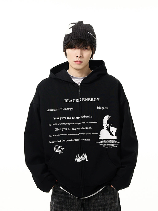 Bold Statement Oversize Print Zipper Hoodie