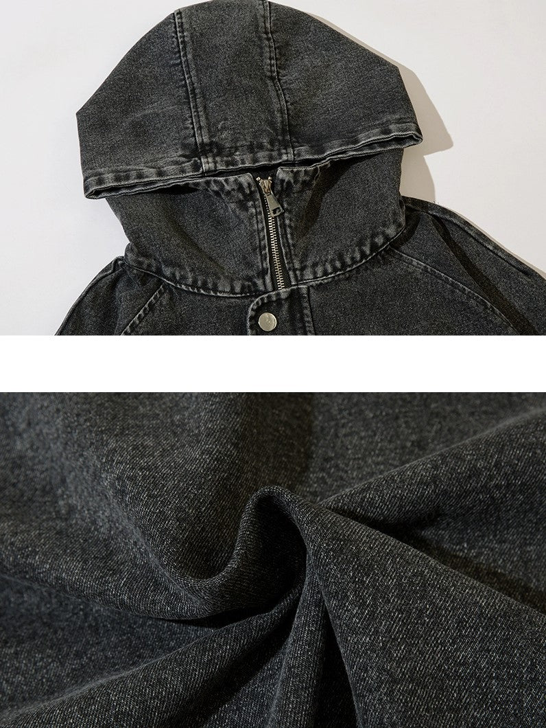 Zip-Front Denim Oversize Hoodie