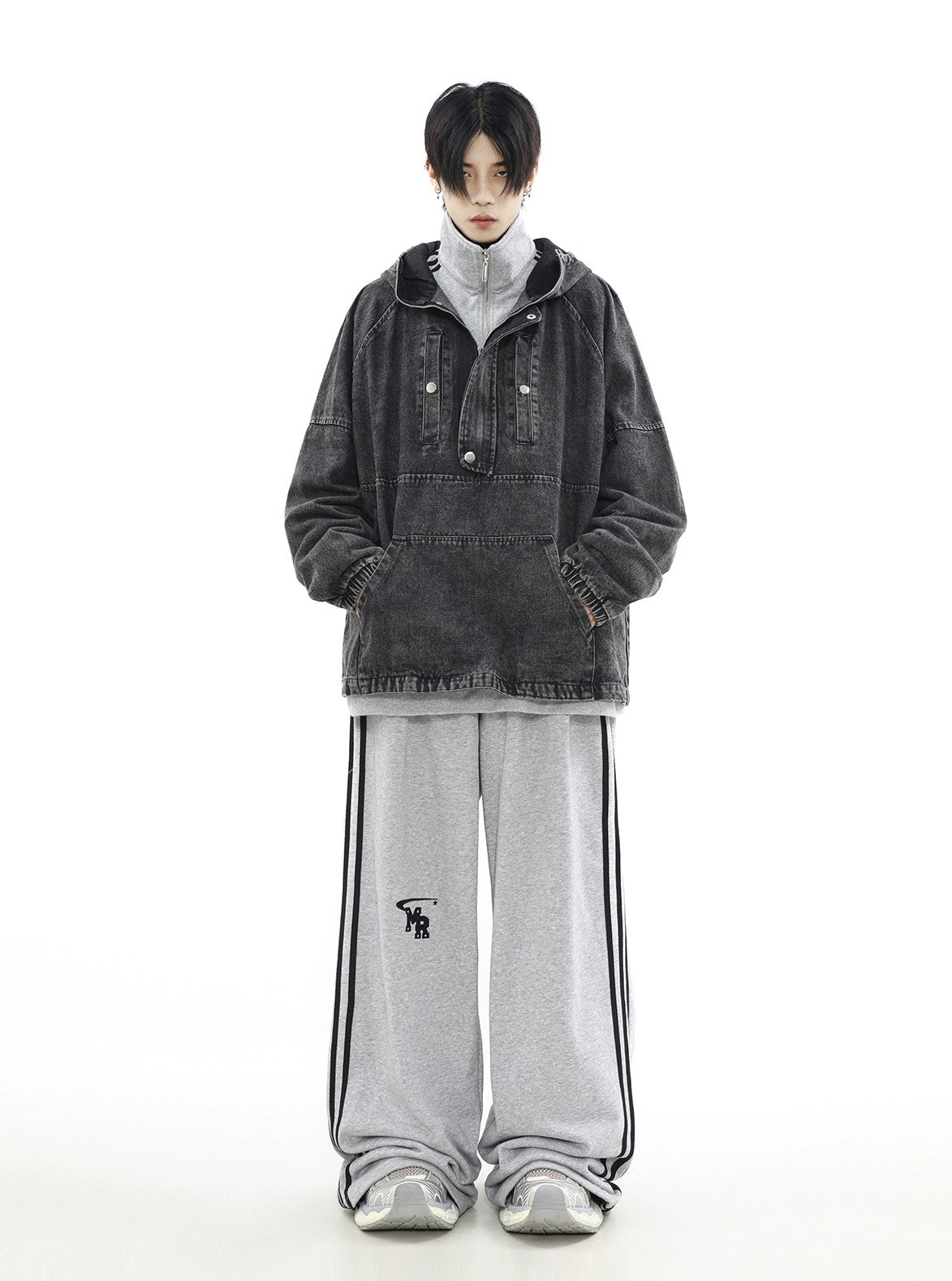 Zip-Front Denim Oversize Hoodie