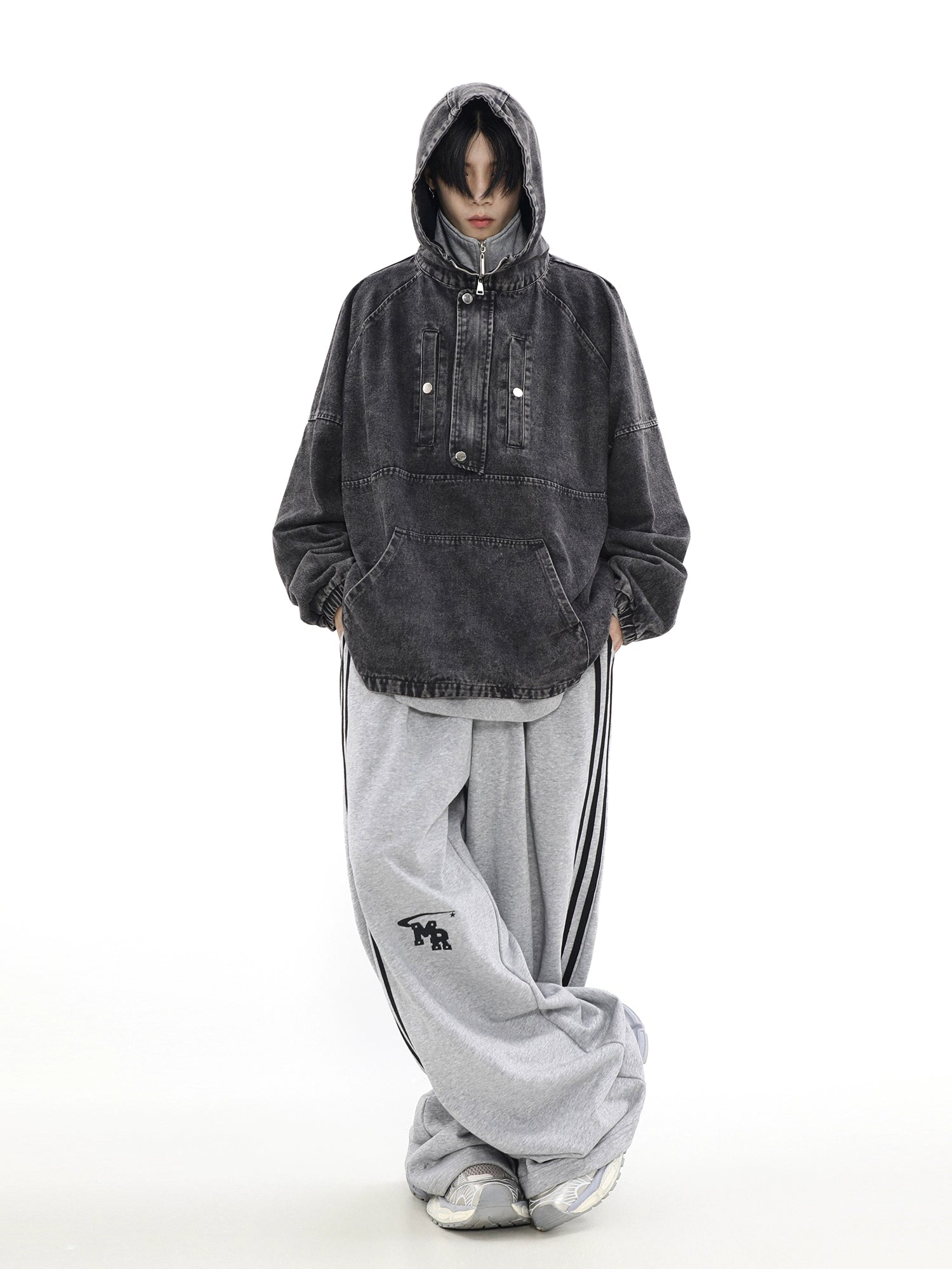 Zip-Front Denim Oversize Hoodie