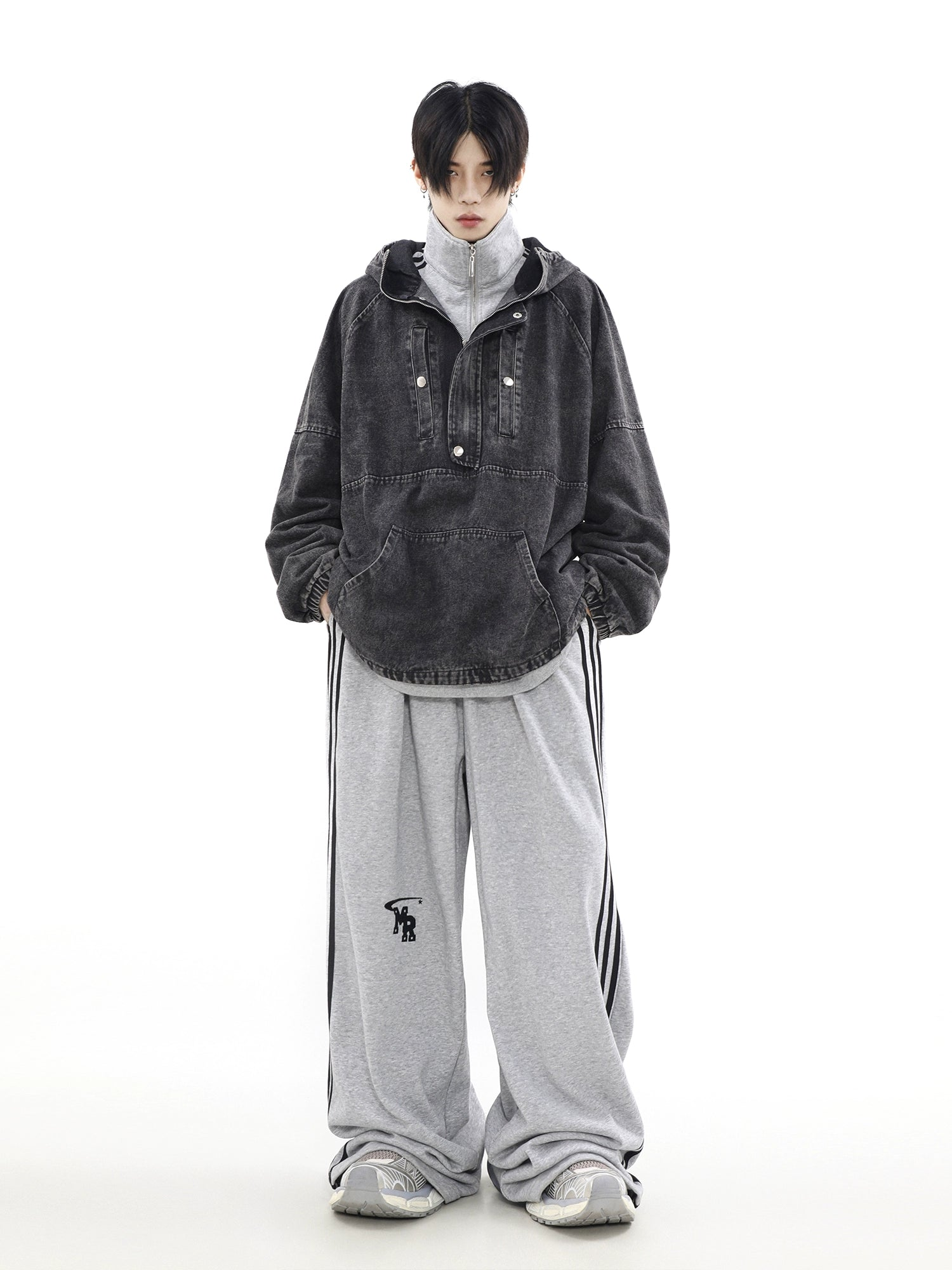 Zip-Front Denim Oversize Hoodie