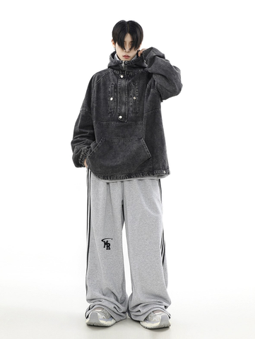 Zip-Front Denim Oversize Hoodie