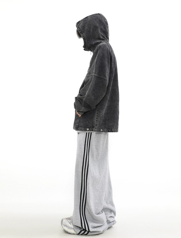 Zip-Front Denim Oversize Hoodie