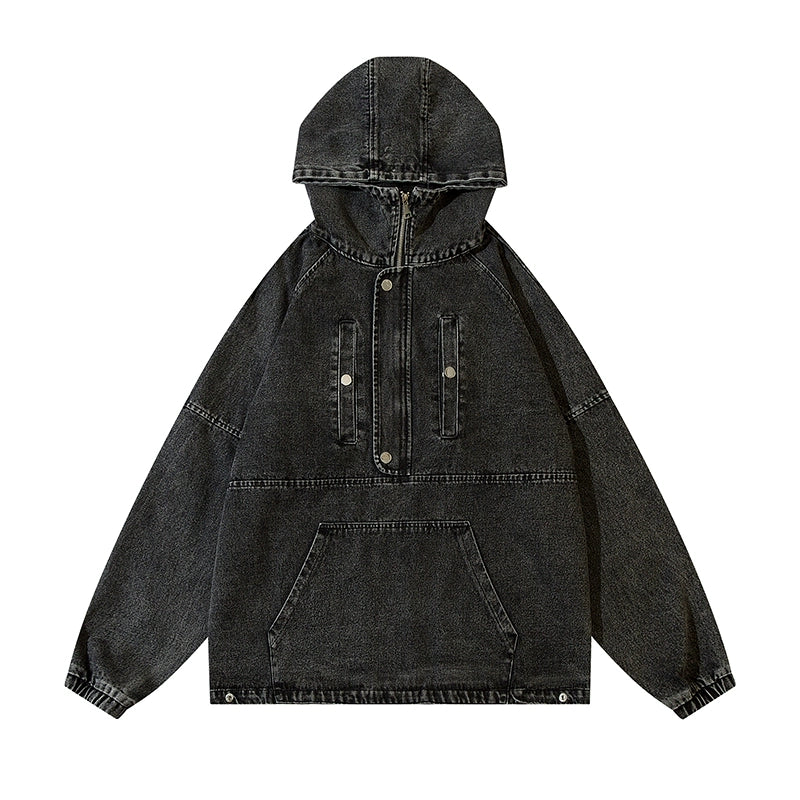 Zip-Front Denim Oversize Hoodie