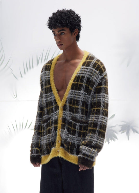 Mustard Plaid Mohair Cardigan