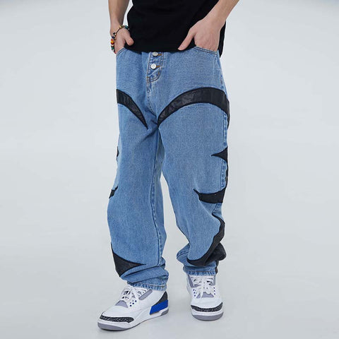 Extreme Aesthetic Leather Patch Jeans