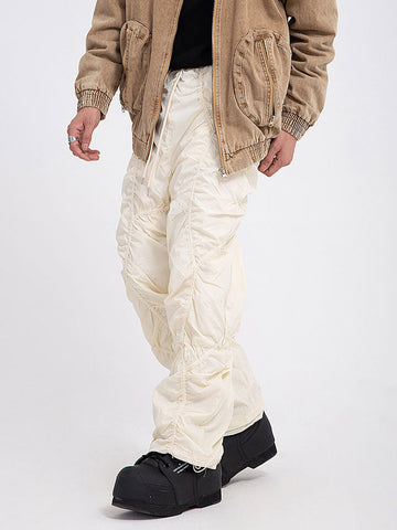 Beige Drawstring Ruched Pants