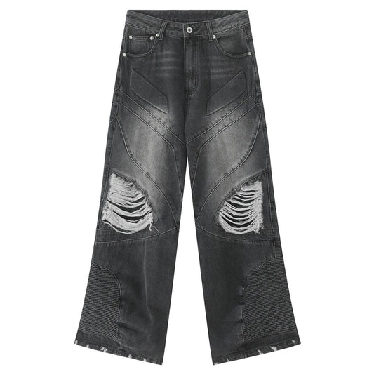 Charcoal Moto-Inspired Distressed Jeans