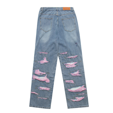 Pink Patched Distressed Jeans