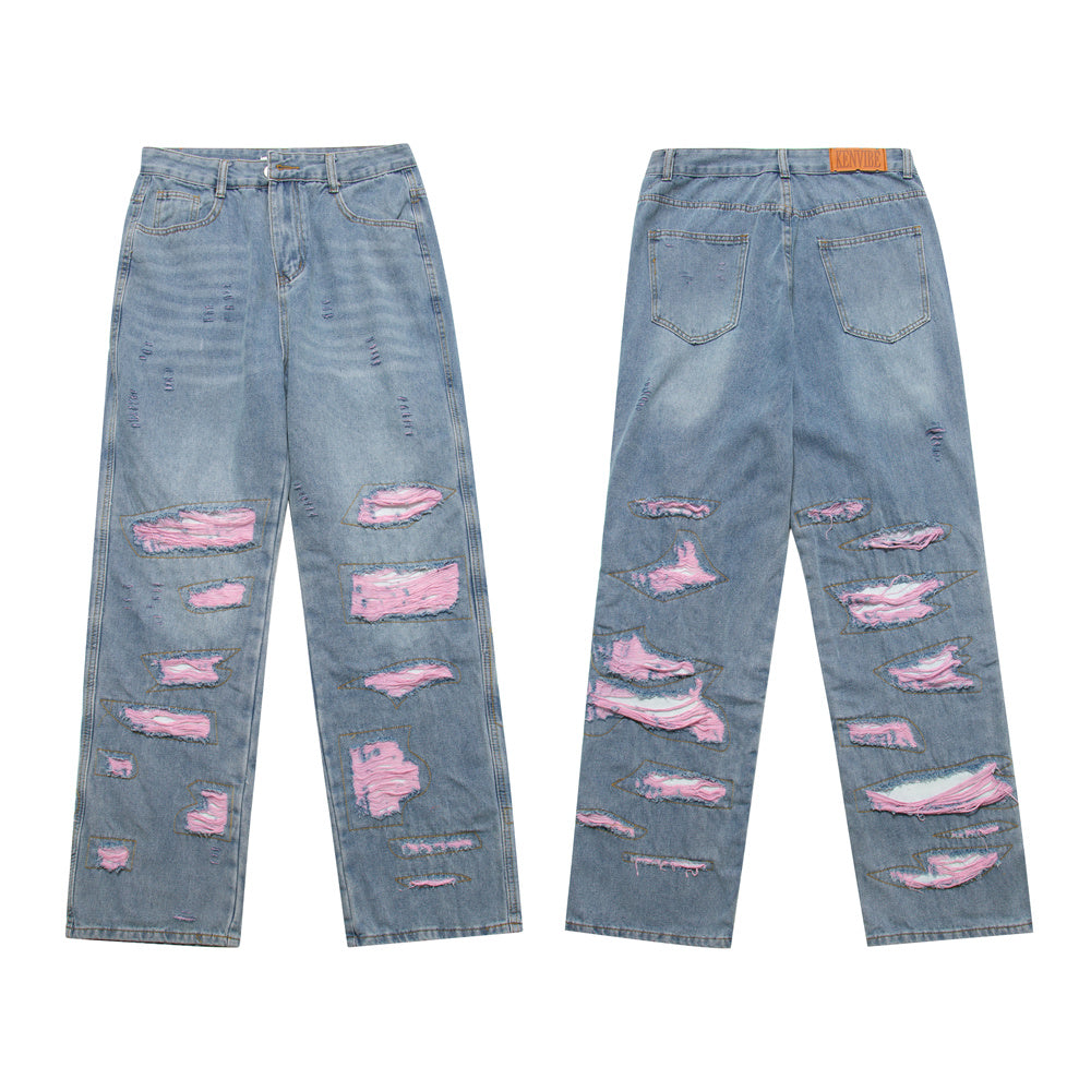 Pink Patched Distressed Jeans