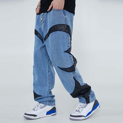 Extreme Aesthetic Leather Patch Jeans